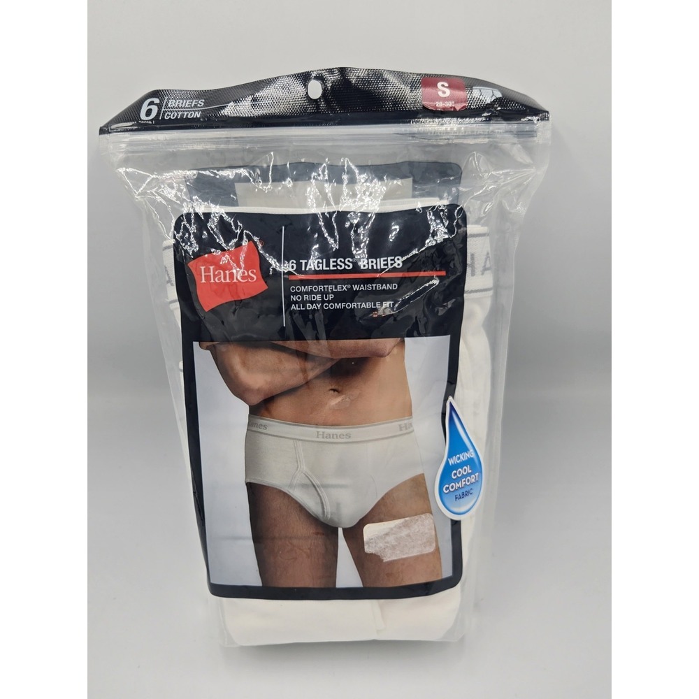 Hanes Small Men's 6 Comfort Flex Classic Fit Tagless Briefs; White (28-30")